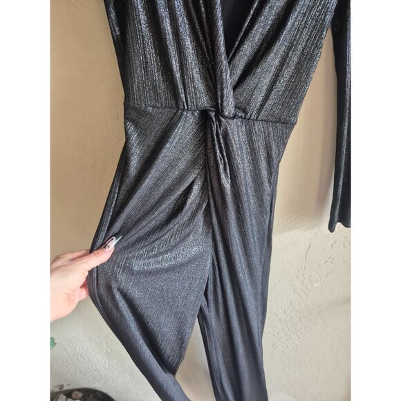 Bebe Metallic Black Long-Sleeve V-Neck Romper XS - Picture 3 of 4